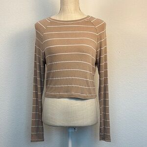Francesca’s Blue Rain Striped Brown Long Sleeve Women's Midi Top Size Medium